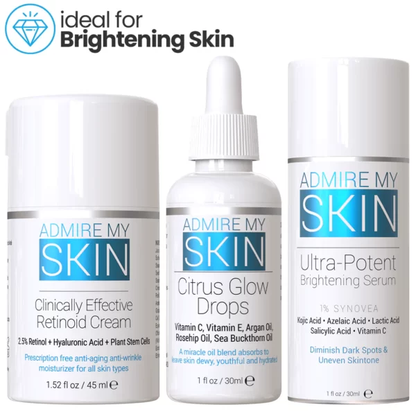 Admire My Skin Trifecta Glow Transformative Skincare Trio Banish dark spots and uneven skin tone with this highly effective brightening regimen. Visibly lighter, more radiant skin is revealed within weeks. <div></div>
