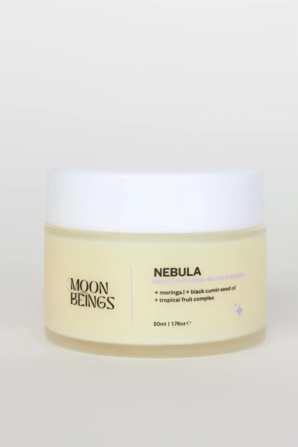 MB Nebula Nebula Omega Super Fruit Balm & Cleanser <strong>+ moringa | + black cumin seed oil</strong> <strong>+ Tropical Fruit Complex</strong> A unique Omega nutrient rich balm harnessing <strong>Black Cumin Seed</strong> oil that removes impurities while dissolving all traces of makeup, and smoothing <strong>Moringa</strong>, leaving skin balanced, soft, and radiant. Excellent when used topically as a super nutrient skin conditioning balm. Application: Apply to dry skin using fingers. Add small amount of water and massage skin. Wipe off with warm washcloth. Balm Use: Use a small pea sized amount, warm between palms and apply to face. <em>*This product can melt. Refrigerate upon receipt in hot weathered months to solidify.</em> Caution: For external use only. If irritation occurs, discontinue use. 50gram/1.76ozE