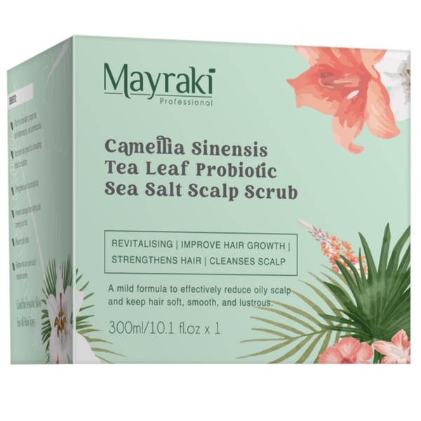 mayraki camellia sinensis tea leaf probiotic sea salt scalp scrub 300ml 10 1 1 <p dir="ltr">The Mayraki Camellia Sinensis Tea Leaf Probiotic Sea Salt Scalp Scrub is a gentle exfoliator that unclogs hair follicles. It eliminates the heavy buildup of products such as dry shampoo, hairspray, and other styling products, and prevents dandruff and excessive oiliness. It uses a mild formula that ensures no damage is done to the scalp and hair while still effectively exfoliating the skin, cleansing away impurities, and keeping the scalp clean and healthy.</p>