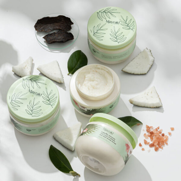 mayraki camellia sinensis tea leaf probiotic sea salt scalp scrub photoshoot 47443 <p dir="ltr">The Mayraki Camellia Sinensis Tea Leaf Probiotic Sea Salt Scalp Scrub is a gentle exfoliator that unclogs hair follicles. It eliminates the heavy buildup of products such as dry shampoo, hairspray, and other styling products, and prevents dandruff and excessive oiliness. It uses a mild formula that ensures no damage is done to the scalp and hair while still effectively exfoliating the skin, cleansing away impurities, and keeping the scalp clean and healthy.</p>
